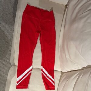 Tory Burch Red 7/8 Leggings with White Chevron Stripes